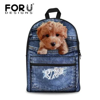 

FORUDESIGNS New Denim Cat Printing Canvas Backpack for Teenage Girls Boys,3D Animal Dog Children Kids School Book Back Bag