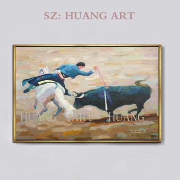 

Spanish Sports Bull Top Artist Team Supply High Quality Modern Abstract Bull Fighting Oil Painting On Canvas Top Quality