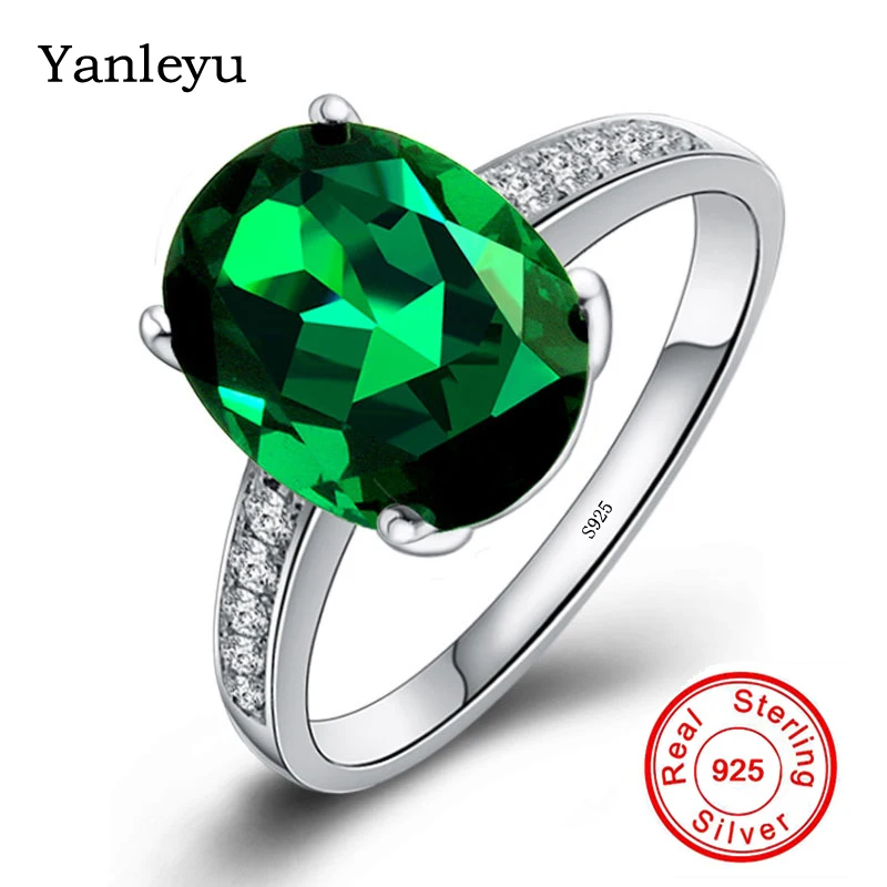 Jewelry Silver Crystal Wedding Green Zircon 925 Engagement Ring Womens