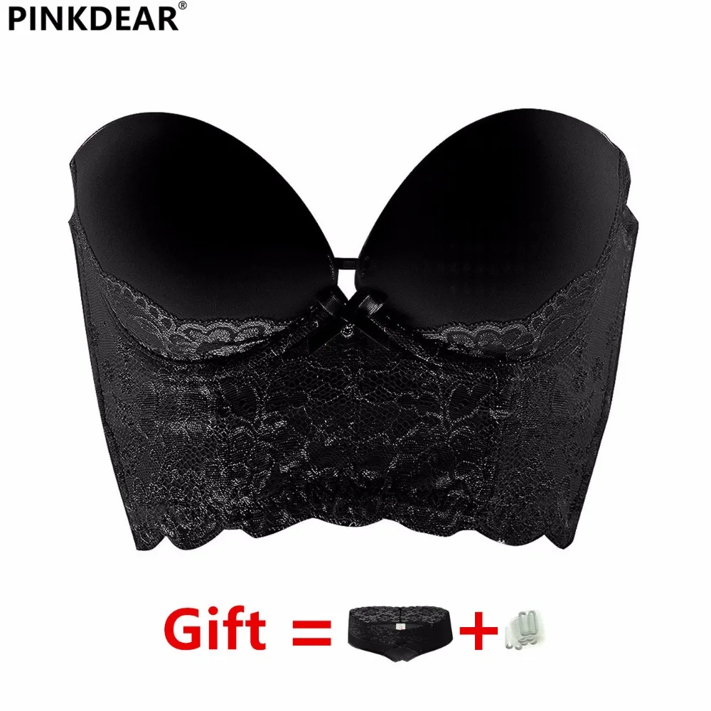 Wedding Strapless Bra & Panty Set Lace Woman Underwire Underwear Set Bride Push Up Exquisite