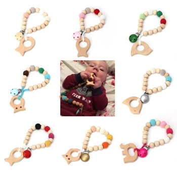 

Baby Wood Pacifier Clip Pendant Nature Wooden Teething Chewable Infant Toy W15