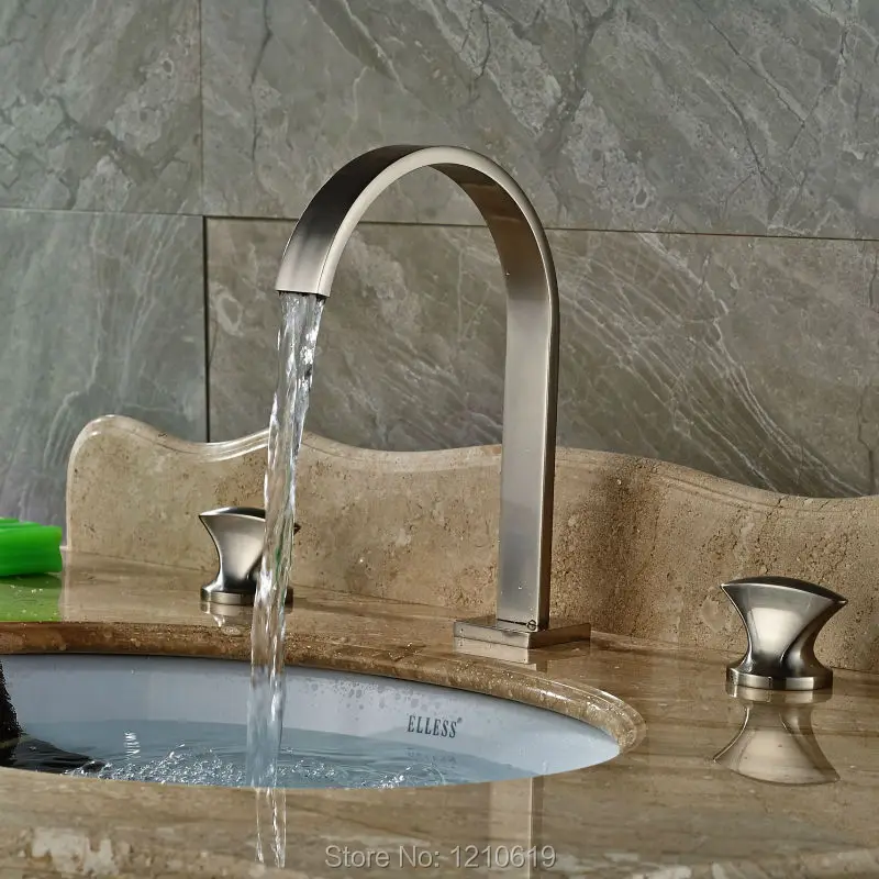 

Uythner Newly Deck Mount Basin Faucet Sink Mixer Faucet Tap Nickel Brushed Hot&Cold Water Faucet Three Holes