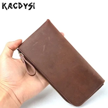 

Designer Retro Soft Leather Men Wallet Money Cash Long ZipperModern Stylish Clutch Purse Unisex Phone Bag Money Clips Carteira