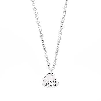 

Bespmosp 24PCS/Lot Wholesale Hot Little Sister Heart Pendant Necklace Trendy Hand Stamped Love Women Girl Family Jewelry Charms