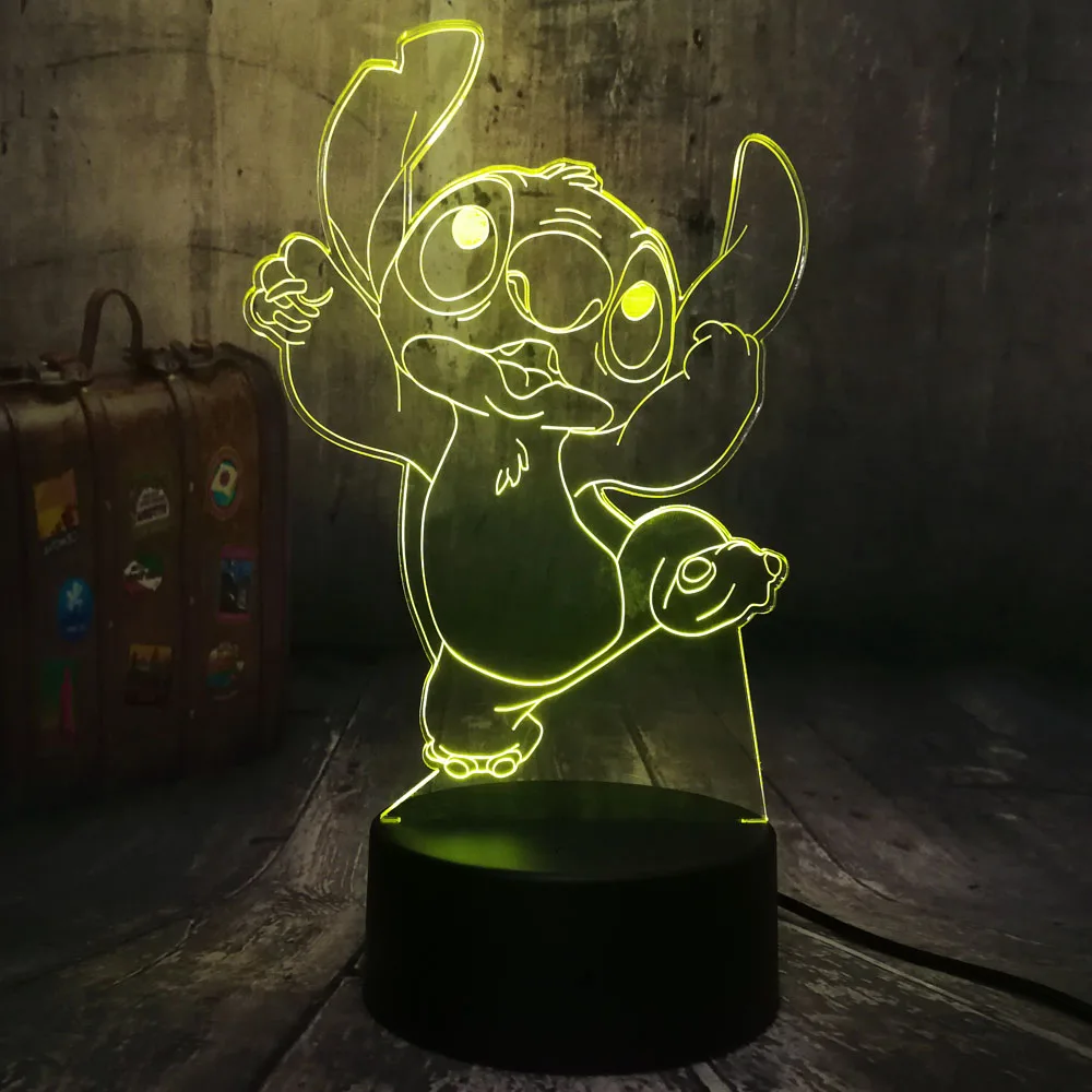  Novelty Cartoon Dancing Stitch Cute Kids Present 3D LED Night Light 7 Color Change Desk Lamp Holida