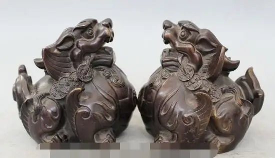 

S02247 6" Chinese Fengshui Bronze Pixiu Unicorn Beast Kylin Animal Statue sculpture (B0413)