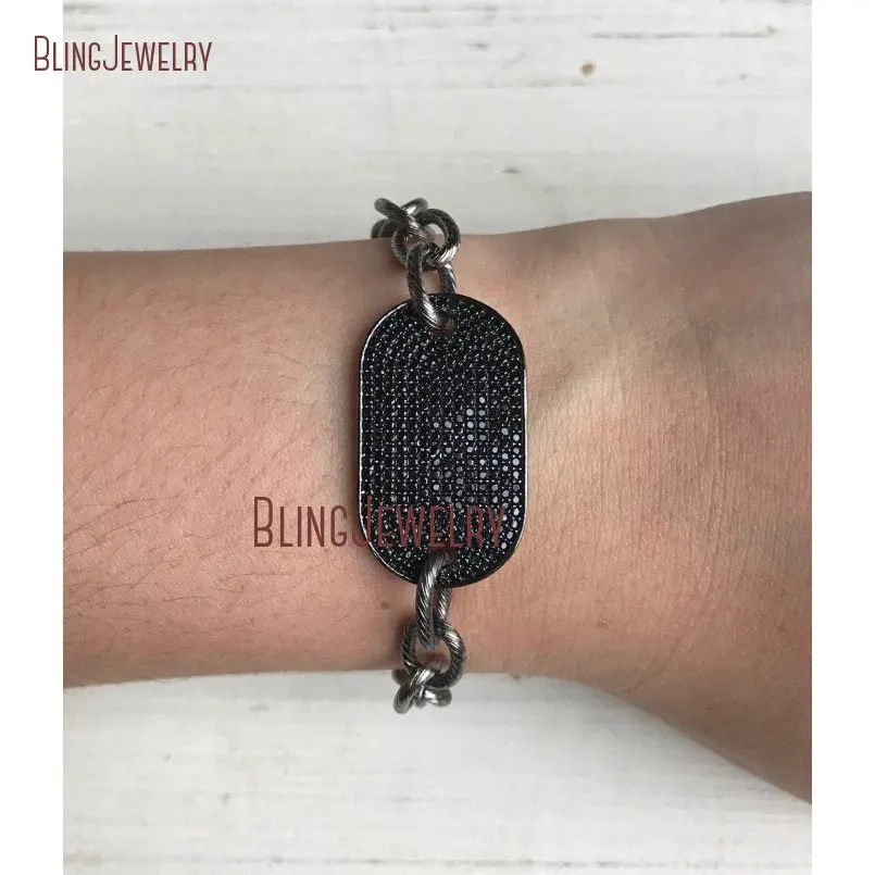 20190226-19946-pave black and white crystal dog tag bracelet with gunmetal chain_6
