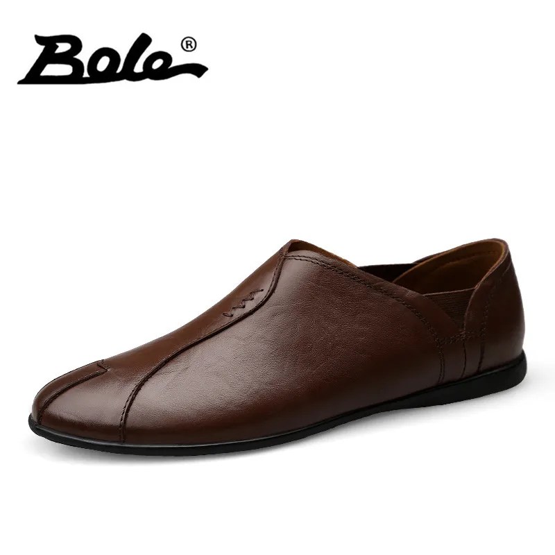 

BOLE Large Size 36-46 Men Slip on Leather Shoes Fashion New Design Men Casual Shoes Leather Flat Sneakers Light Weight Men Shoes