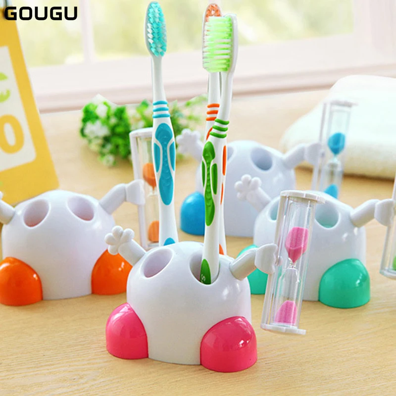 

Ceative Toothbrush Rack Holder with Sand Timer 3 Minutes Hourglass Clock Countdown Timer Bathroom Tool For Kids Gift 1 PC