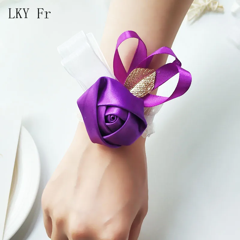 

Wedding Wrist Corsage Bracelet Flower Wedding Bracelet Bridesmaid Sisters Hand Flowers Ribbon Roses Artificial Wedding Planner