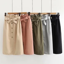 Женская Повседневная короткая юбка с высокой талией и галстуком-бабочкой, модные женские юбки с разрезом и пуговицами, Vestido для женщин