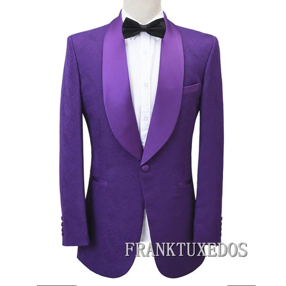 

2019 Custom made Purple Jacquard groom tuxedos best selling wedding suits Party Prom Formal suits Jacket Only