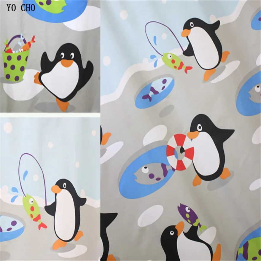 [200 см] готовая Современная полиэфирная cutrain Водонепроницаемая занавеска для ванной комнаты продукция Пингвин синяя мультяшная душевая занавеска
