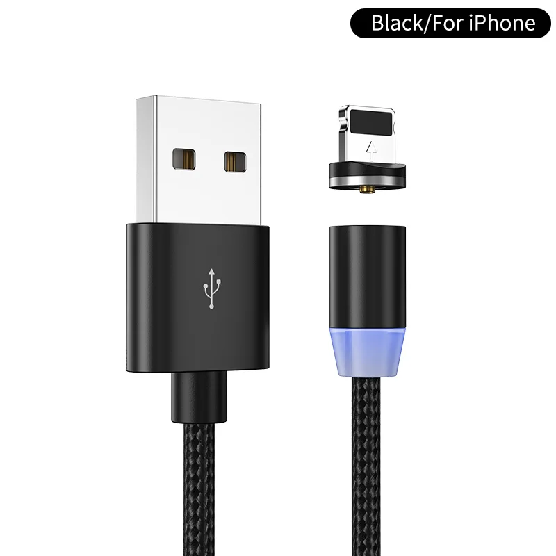 YKZ Магнитный USB кабель для huawei samsung type C type-C зарядный USB C Магнитный кабель Micro USB шнур для мобильного телефона для iPhone - Цвет: Black for iPhone