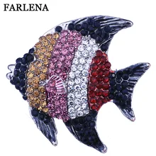FARLENA Jewelry Multicolor Rhinestones Cute Fish Brooches for Women Fashion Crystal Brooch Pins