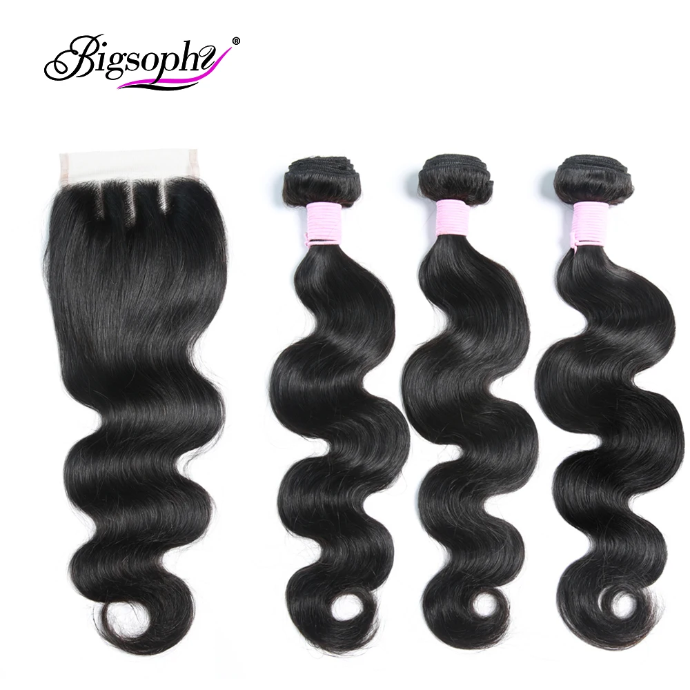 

Brazilian human hair bundles with closure Body Wave 3 Bundles With Lace Closure weave bundles remy hair Extension 8-30 BIGSOPH