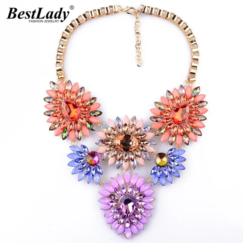 

Best lady New Colorful Korean Flower Resin Gem Chain Collar Accessories For Women Wholesale Hot sale Necklace B5112