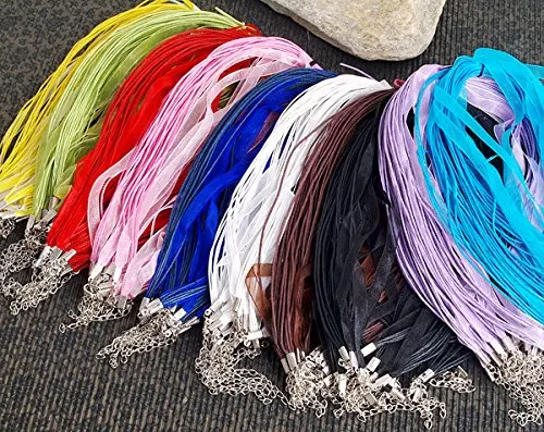 

450mm 100pcs Hot Mixed Jewelry Making Component Accessories Necklace Cord Organza Ribbon & Iron Clasp
