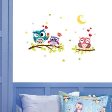 

Kids room cartoon moon owl tree wall stickers 3d cute animals nursery wall decals lovely baby bedroom wall murals