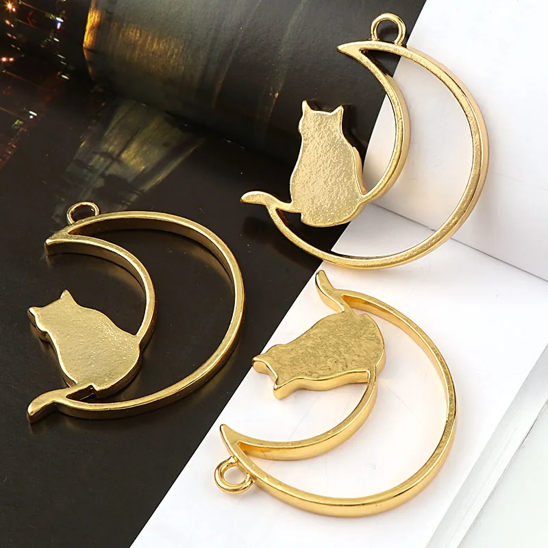 

Vintage Cute Moon&Cat Antique Metal Hollow Frame Glue Blank Connector Charms Pendant DIY Jewelry Findings Accessories