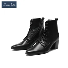 Christia Bella/мужские ботинки на высоком каблуке; кожаная мужская обувь на высоком каблуке; модные мужские туфли на молнии сзади; ботильоны в байкерском стиле на высоком каблуке