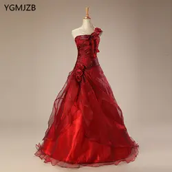 Красный Бальные платья Длинные 2018 бальное платье Цветы из бисера на одно плечо пухлые Vestido дебютантка Сладкие 16 Vestidos De 15 anos