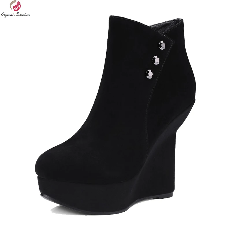 

Original Intention Super Cool Women Ankle Boots Fashion Round Toe Strange Style Heels Nice Boots Black Shoes Woman US Size 4-8.5