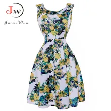 2017 été imprimé floral vintage 50 s 60 s robes mignon party dress avec des ceintures sans manches swing rockabilly pin-up robe femme ete