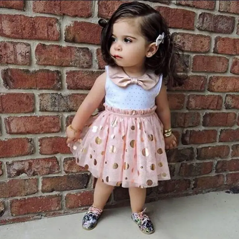 

HOT Sale Summer Baby Kids Girls Dress Sleeveless Bow Dot Cute Mini Tulle Tutu Girl's Sequins Party Dresses New Pink 1 2 3 4 5Y