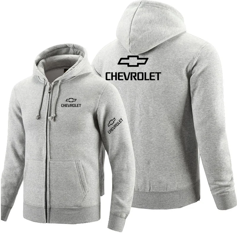 Толстовки на молнии с логотипом Chevrolet, флисовая толстовка с капюшоном и длинным рукавом, мужская куртка на молнии, толстовка - Цвет: Серый