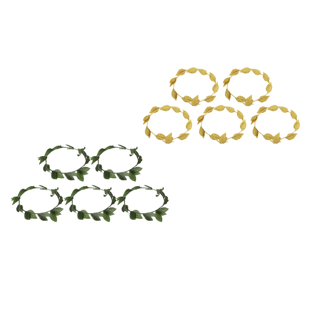 10pcs Green Gold Leaves Headwear Roman Greek Goddess Laurel Wreath Headbands Summer Beach Photo Props