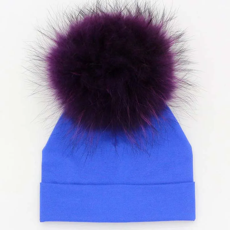 GZHilovingL новые детские хлопковые шапки-бини шапки с большим меховым помпоном для девочек и мальчиков, детские мягкие теплые зимние меховые шапки - Цвет: blue