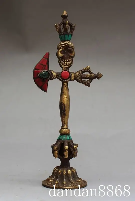 

christmas old tibet buddhism bronze turquoise Coral Skull head Dorje Vajra Phurpa Dagger halloween