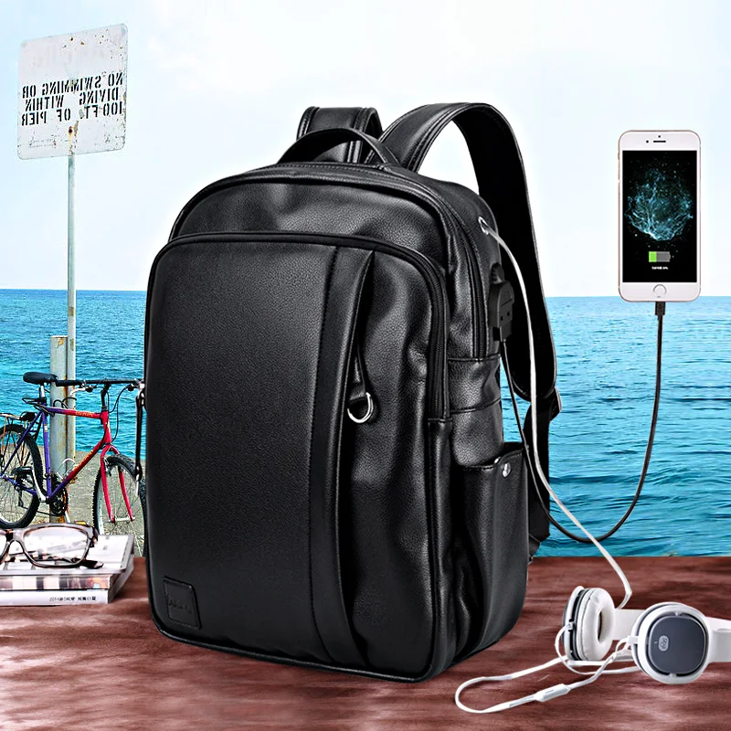 Mochila De Cuero LIELANG para hombres con carga USB externa para ordenador portátil bolsas de viaje estilo occidental Colegio Mochila femenina