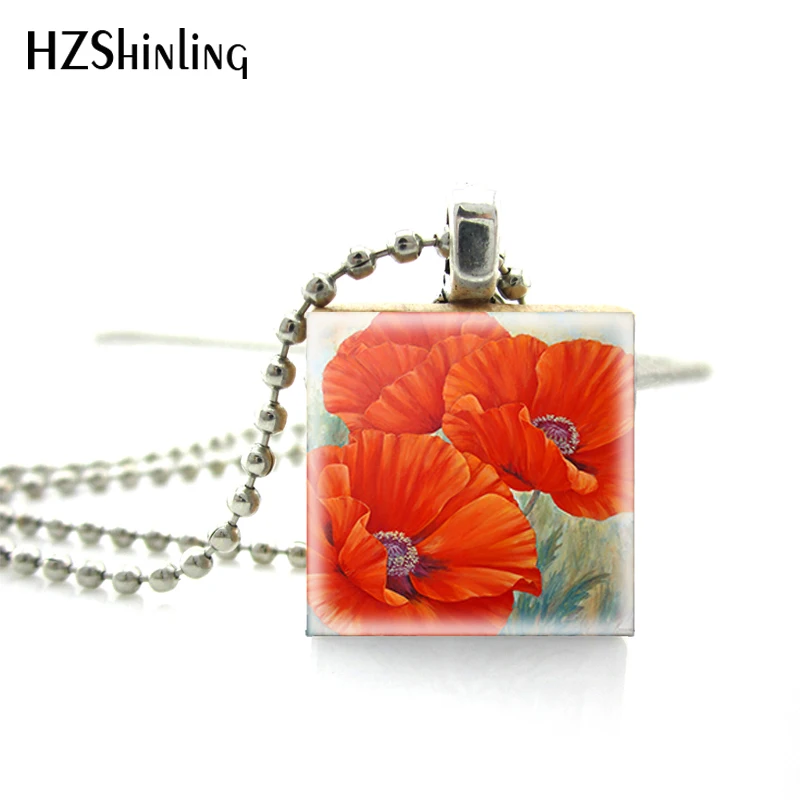 Цветочное художественное винтажное ожерелье с полем мака красным маком