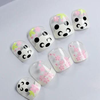 Ceny 24 Sztuk śliczne Małe Paznokcie Typu French Porady Dla Dzieci Projekt Zestaw Krótki Pełna Pokrywa Akrylowe Sztuczne Paznokcie Finger Patch Faux Ongles Dla DIY Nails
