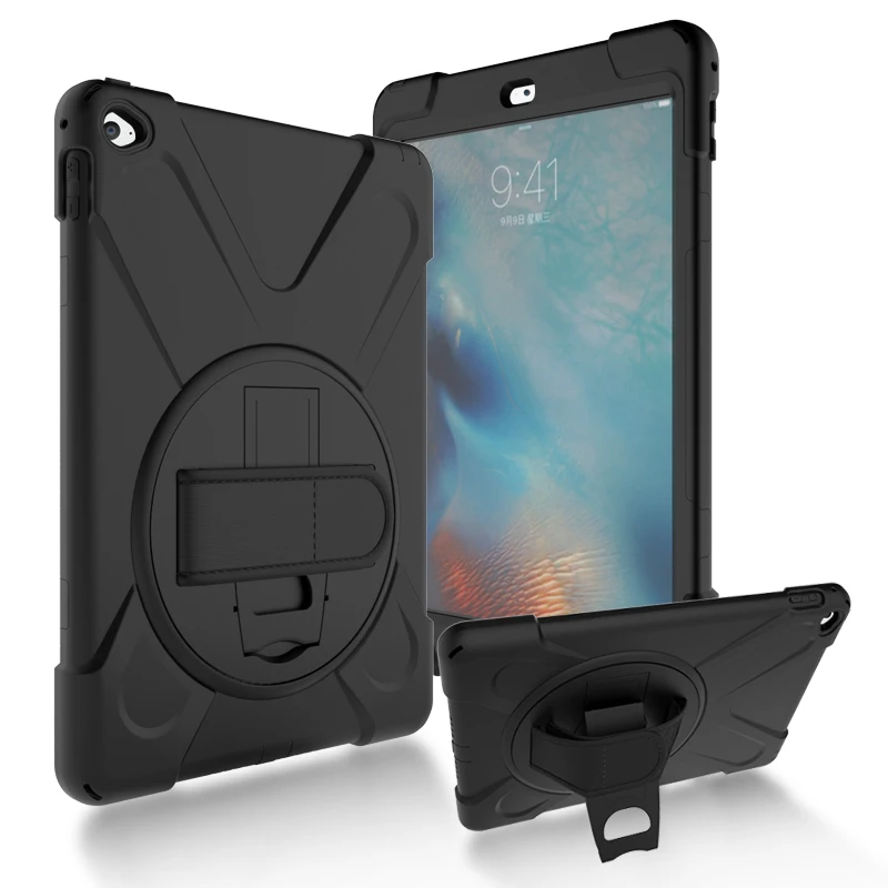 

Hand Strap Case for iPad Air 2 Heavy Duty Shockproof Armor Silicon PC Rubber Stander Cover Case For iPad 6 A1566 A1577 Case