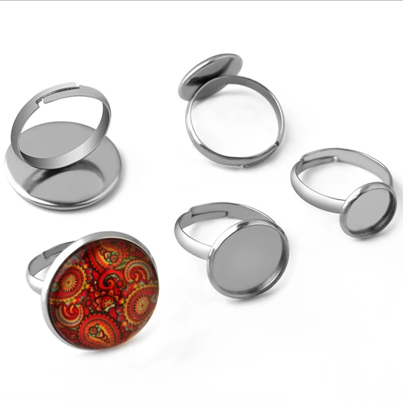 

10pcs/lot 8-20mm Adjustable Blank Stainless Steel Ring Base Setting Round Cabochon Ring Blank Base Bezel Tray DIY Jewelry Makin