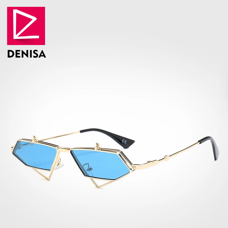 DENISA, известный роскошный бренд, стимпанк, солнцезащитные очки для мужчин, Ретро стиль, неправильные, красные линзы, солнцезащитные очки для женщин, UV400, gafas de sol mujer, G23019 - Цвет линз: Blue Sunglasses