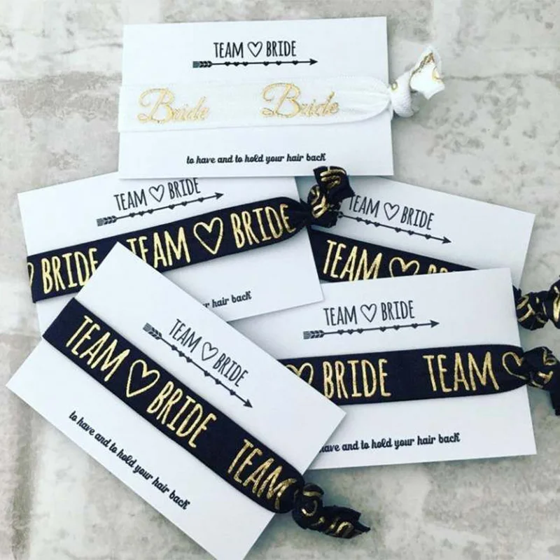 

Team Bride Tribe Bridesmaid Hair Tie Wristband Bracelet ring Bachelorette hen Party Wedding Bridal Shower decoration favor gift