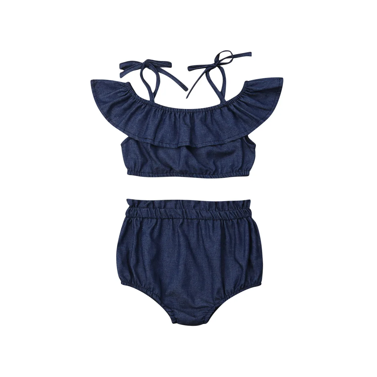 

1-6Y Toddler Kids Baby Girl Denim Outfits Clothes Sets Ruffles Belt T-shirt Tops+Shorts 2PCS Set
