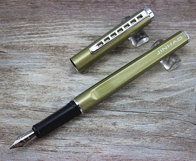 Jinhao оливковая зеленая цилиндрическая средняя перьевая ручка 18KGP с зажимом для
