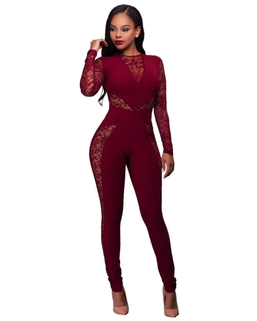 Yuerlian Women Sexy Lacy Jumpsuits Female Sheer See Througn One Piece ...