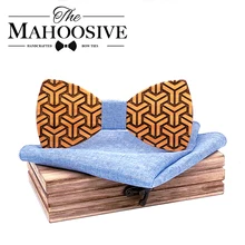 Деревянный галстук-бабочка для мужчин Деревянный Галстук платок Запонки Цветочные лацканы брошь с коробкой комплект шейных платков геометрический