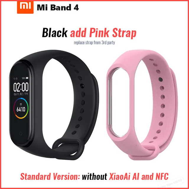 add pink strap Xiaomi Mi браслет 4 Bluetooth 5,0 Фитнес браслет AMOLED цветной сенсорный экран Музыка AI пульс - Цвет: add pink strap