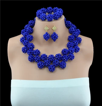 

2016 Fashion Nigerian African Wedding Beads Jewelry Set Turquise Blue Crystal Necklace Bracelet Earrings