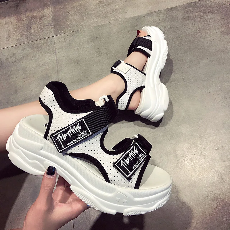 

Summer Height Increasing Platform Sandals Women Casual Shoes Wedge Thick Sole Comfortable Open Toe Hook Loop Sandalias Mujer