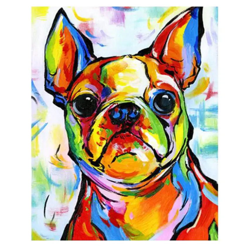 RIHE Красочные животные краски по номерам холст для взрослых детей начинающих наборы абстрактная собака DIY краски ing по номерам с кистями искусство - Цвет: dog painting