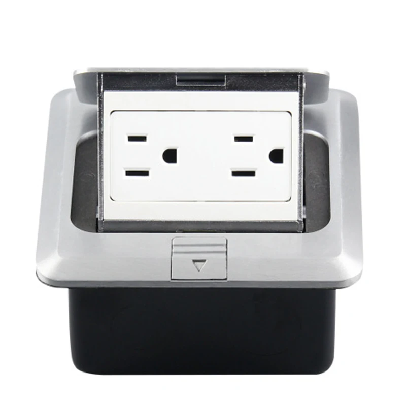 

120 Type Aluminum Silver Panel Us Standard Pop Up Floor Socket Electrical Double Outlets With Cover Mounting Box(Us Plug)