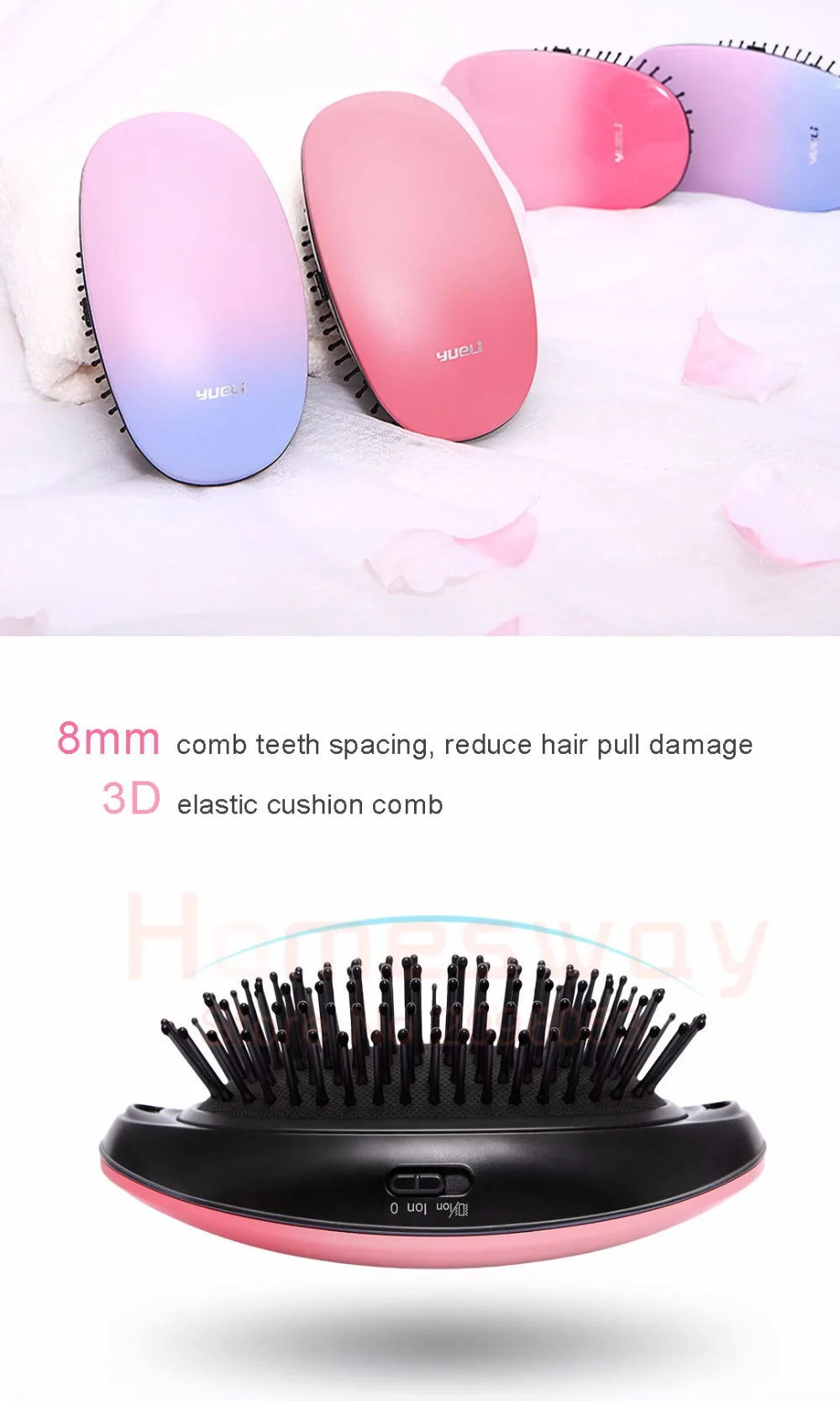 Xiaomi Yueli, анионовая Массажная расческа для волос, портативная, для красоты, для ухода за волосами, для салона, для укладки, вибрирующий массаж, Легкая очистка